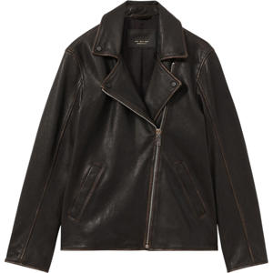 REISS BEAU Black Relaxed Leather Biker Jacket